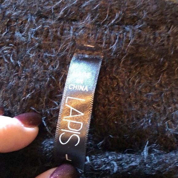 Lapis. Black multi texture long sleeve sweater dress/top. L - Picture 6 of 6